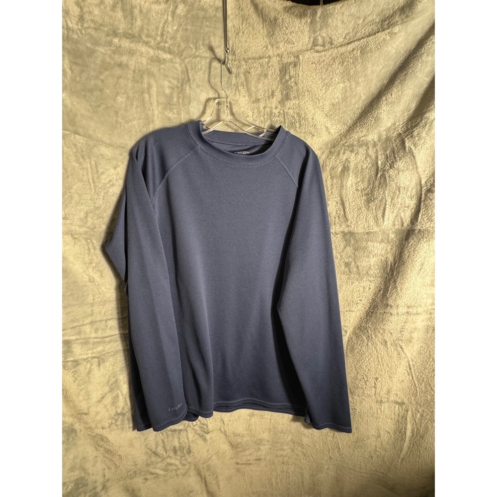 Cabelas Mens Long Sleeve Crew Neck T-Shirt Blue‎ XL Poly Blend
